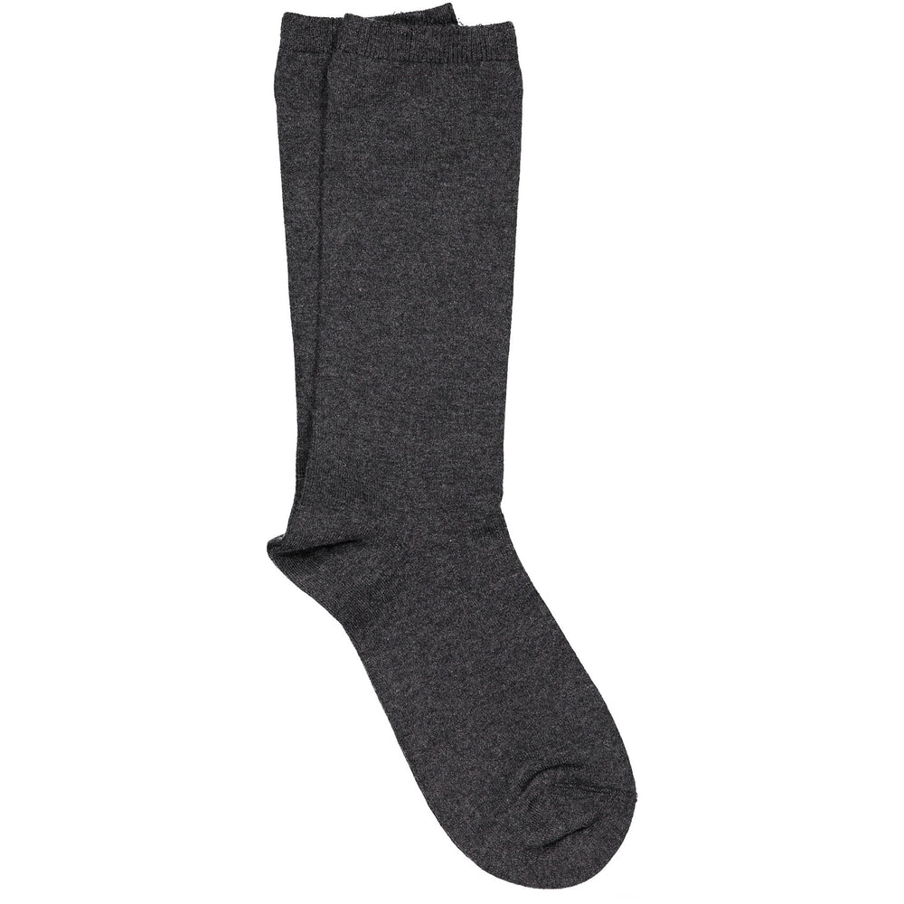 A single grey luxury jersey crew sock made from cashmere, silk, and merino wool.