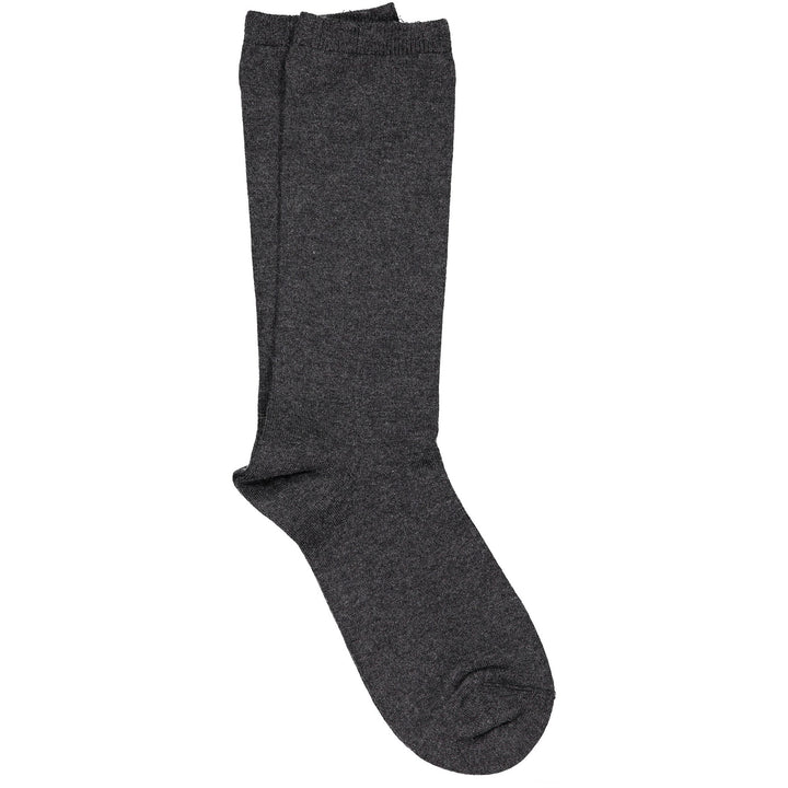 A single grey luxury jersey crew sock made from cashmere, silk, and merino wool.