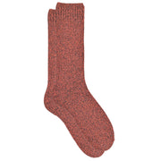 Red knitted sock on a white background