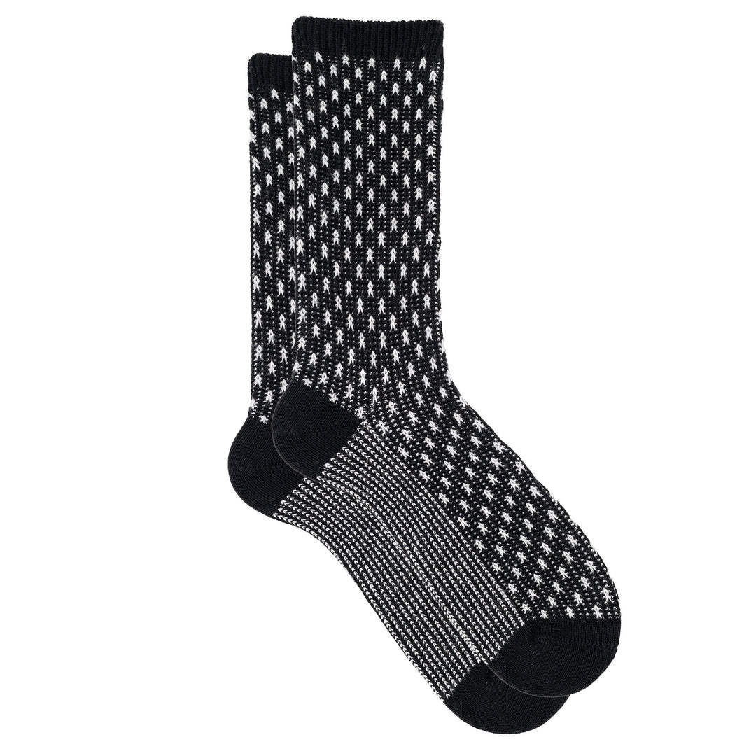 Black and white patterned sock on a white background
