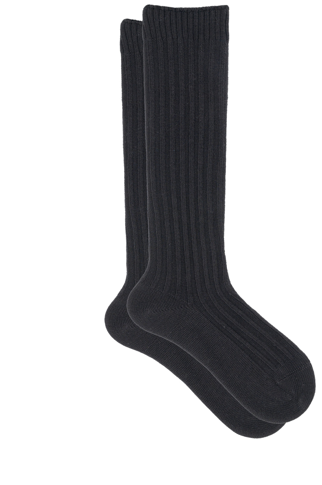 Pair of black knee-high socks on a white background