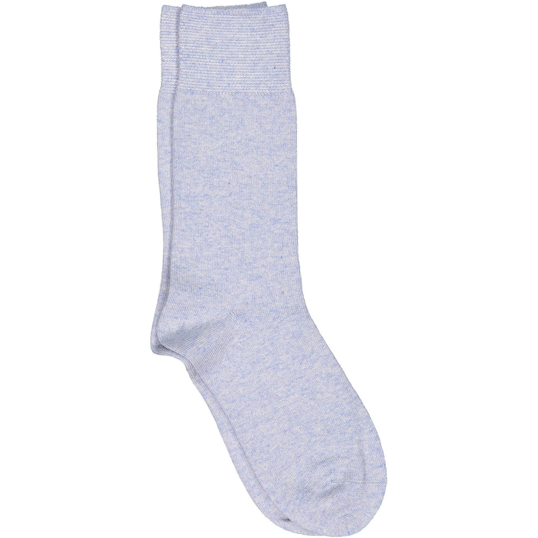 A pair of lightpurple crew socks with a pique cuff.