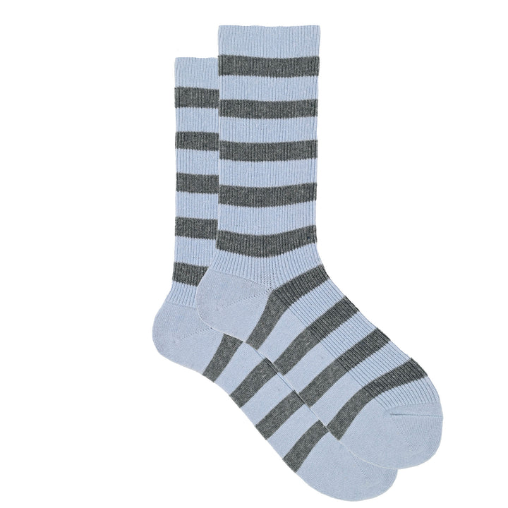 white and grey striped sock on a white background