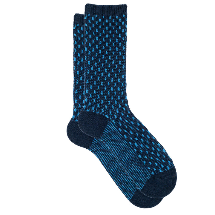 Blue patterned sock on a white background