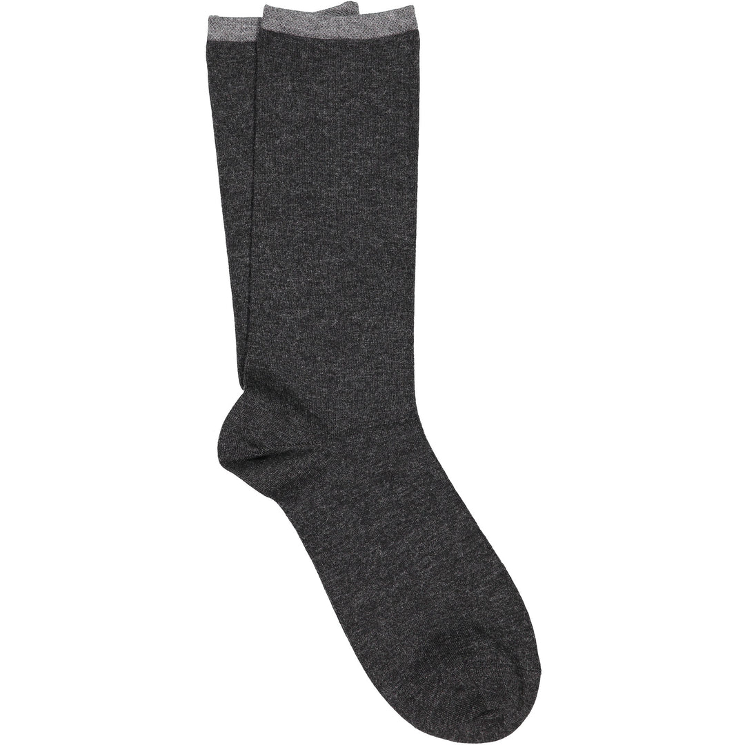 Pair of dark gray knee-high socks on a white background