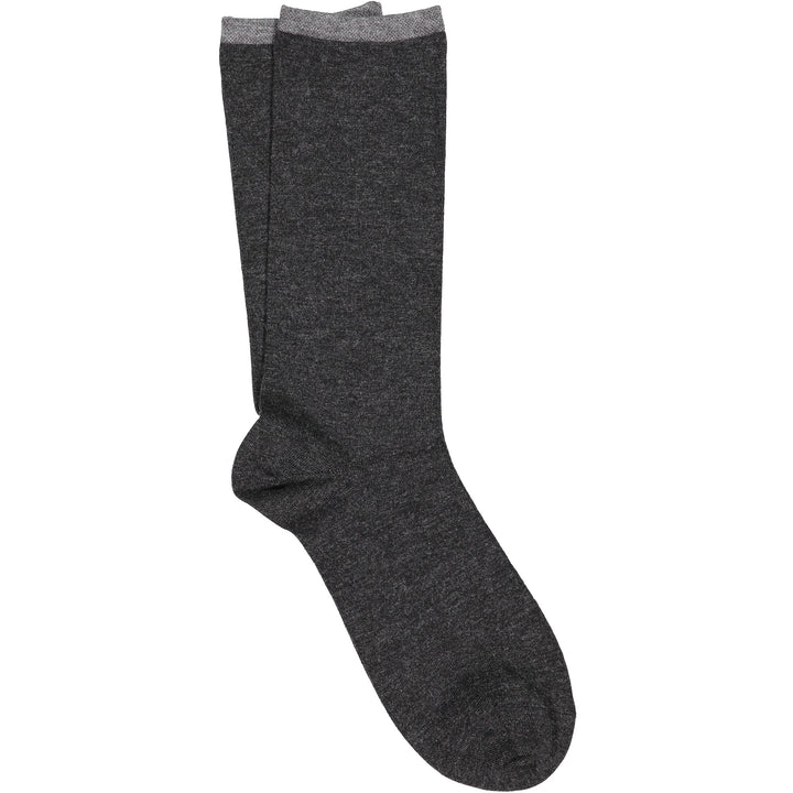 Pair of dark gray knee-high socks on a white background