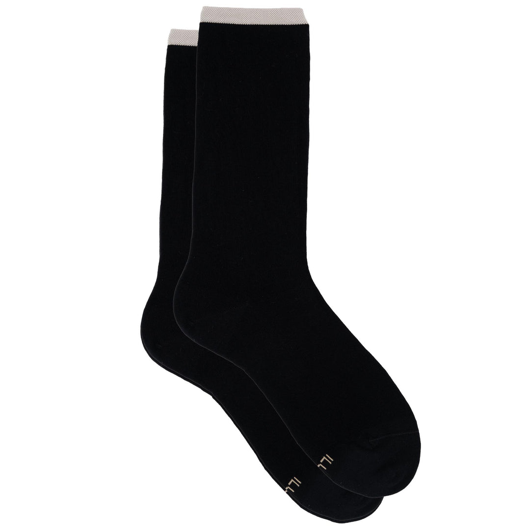 Two black socks on a white background