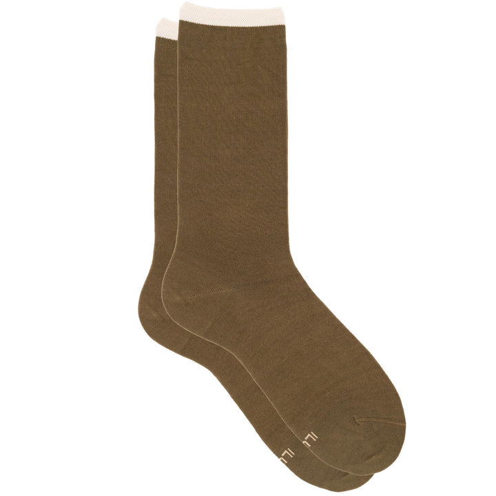 Brown sock with white cuff on a white background