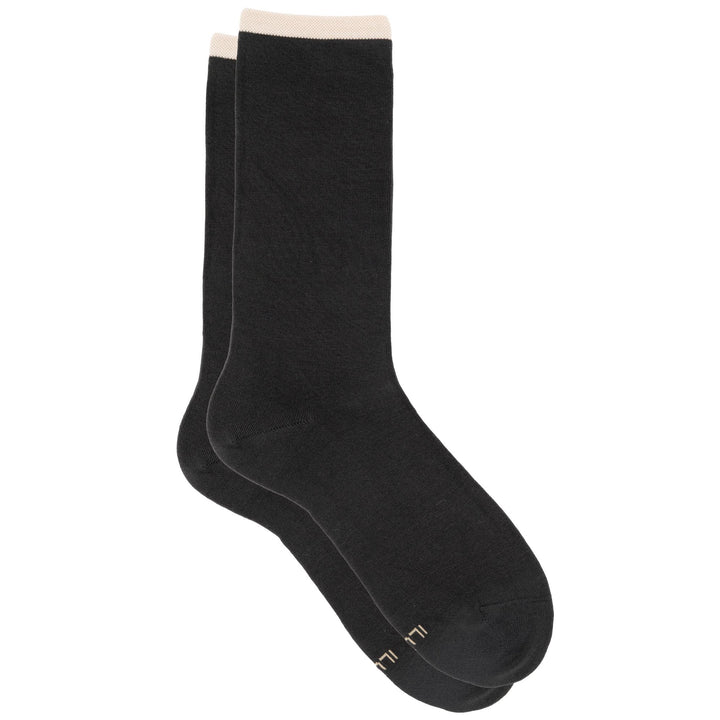 Black socks with beige accents on a white background
