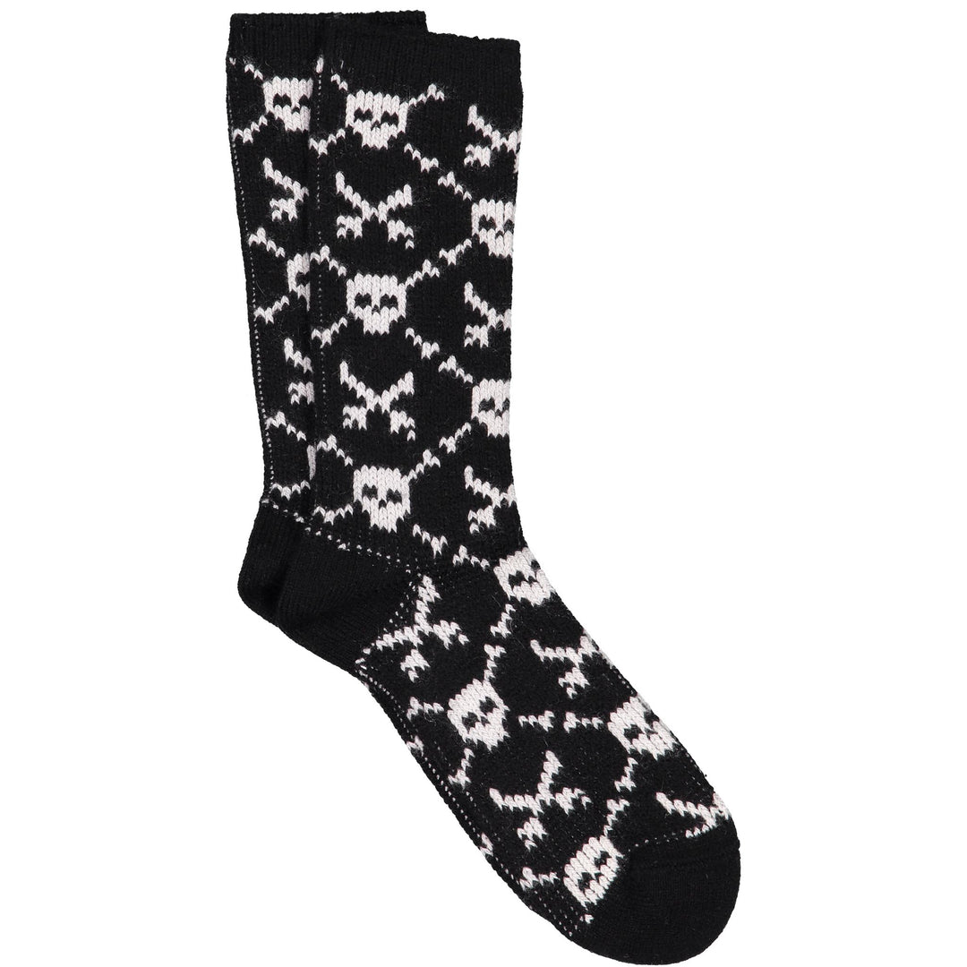 Black socks with skull pattern on a white background
