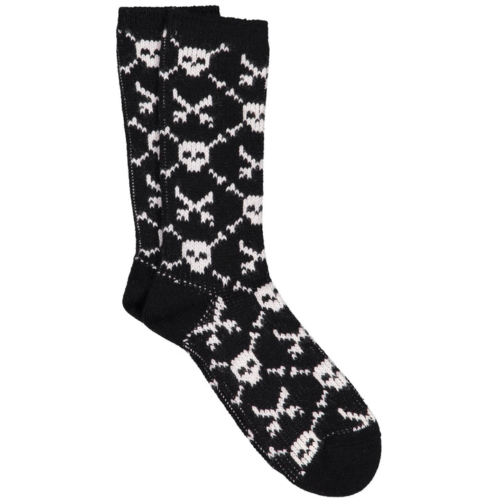 Black socks with skull pattern on a white background