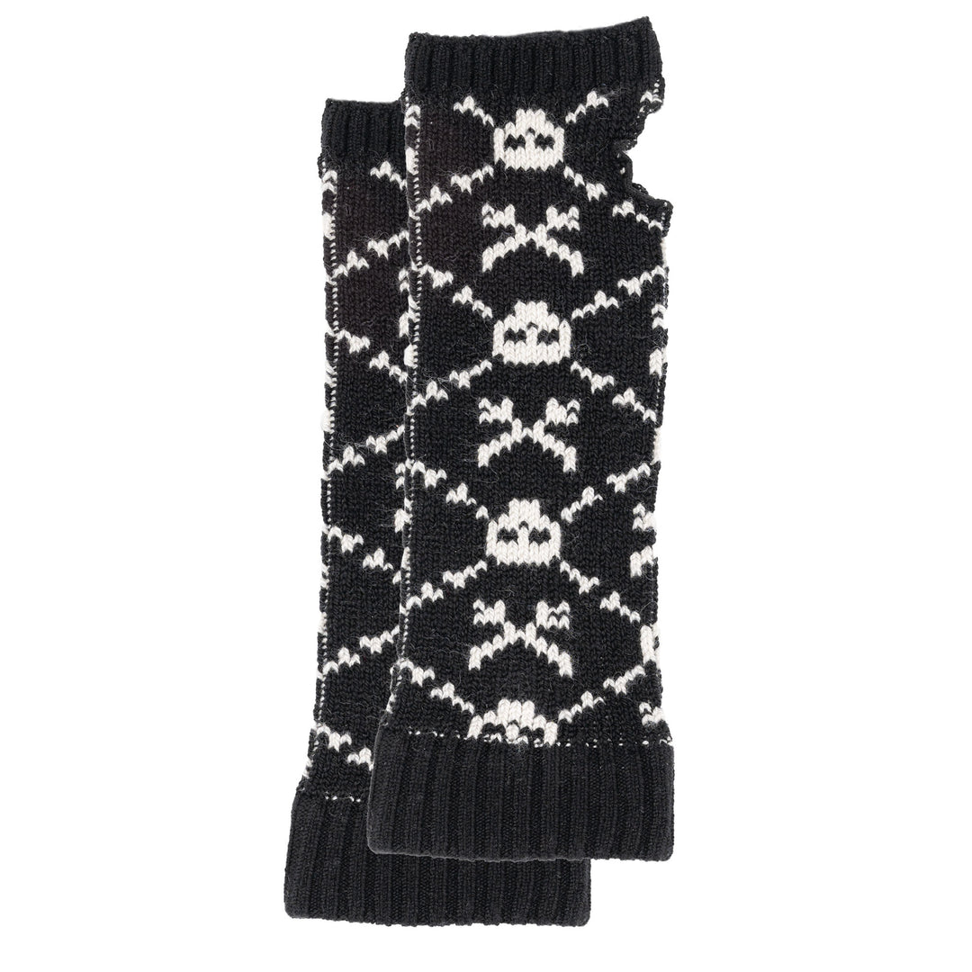 Black socks with skull patterns on a white background