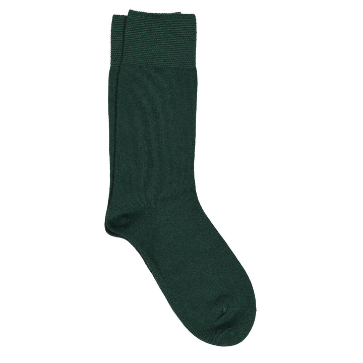 A pair of green crew socks with a pique cuff.