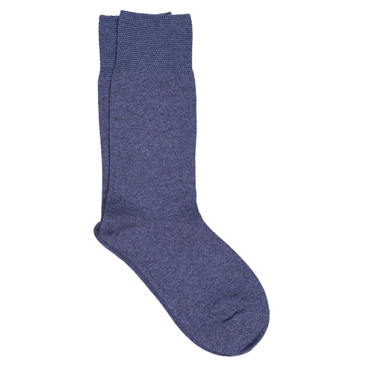 A pair of purple crew socks with a pique cuff.