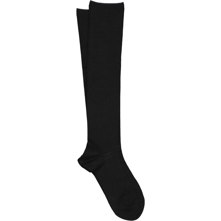 Black knee-high sock on a white background