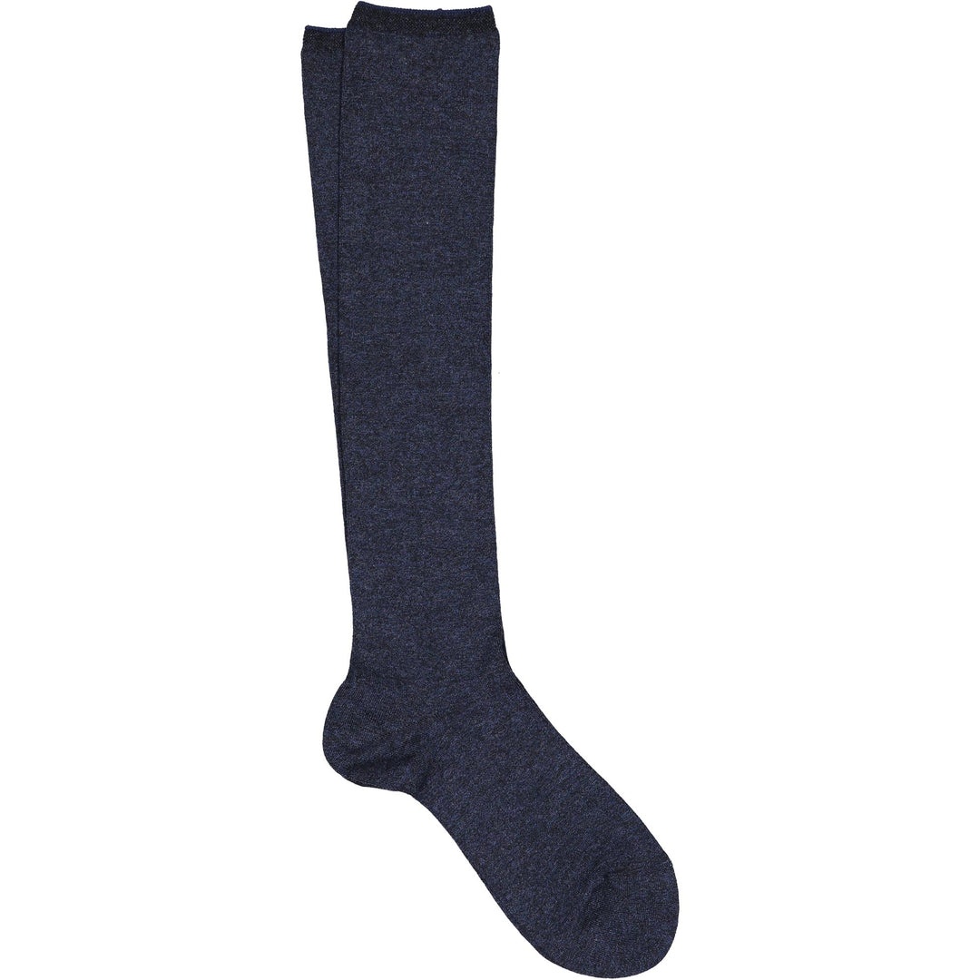Blue knee-high sock on a white background