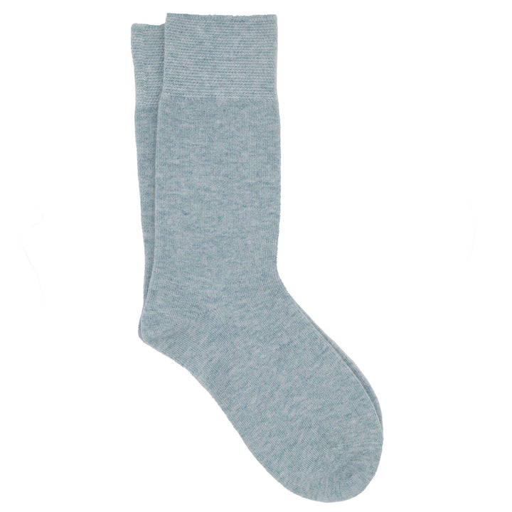 A pair of blue  crew socks with a pique cuff.